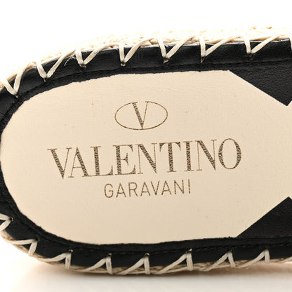 Valentino Garavani Canvas Giraffe Rockstud Espadrille Flat Slide Sandals 39 Black White 6 of 9