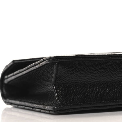 Saint Laurent Grain De Poudre Matelasse Chevron Monogram Envelope Chain Wallet Black 9 of 11
