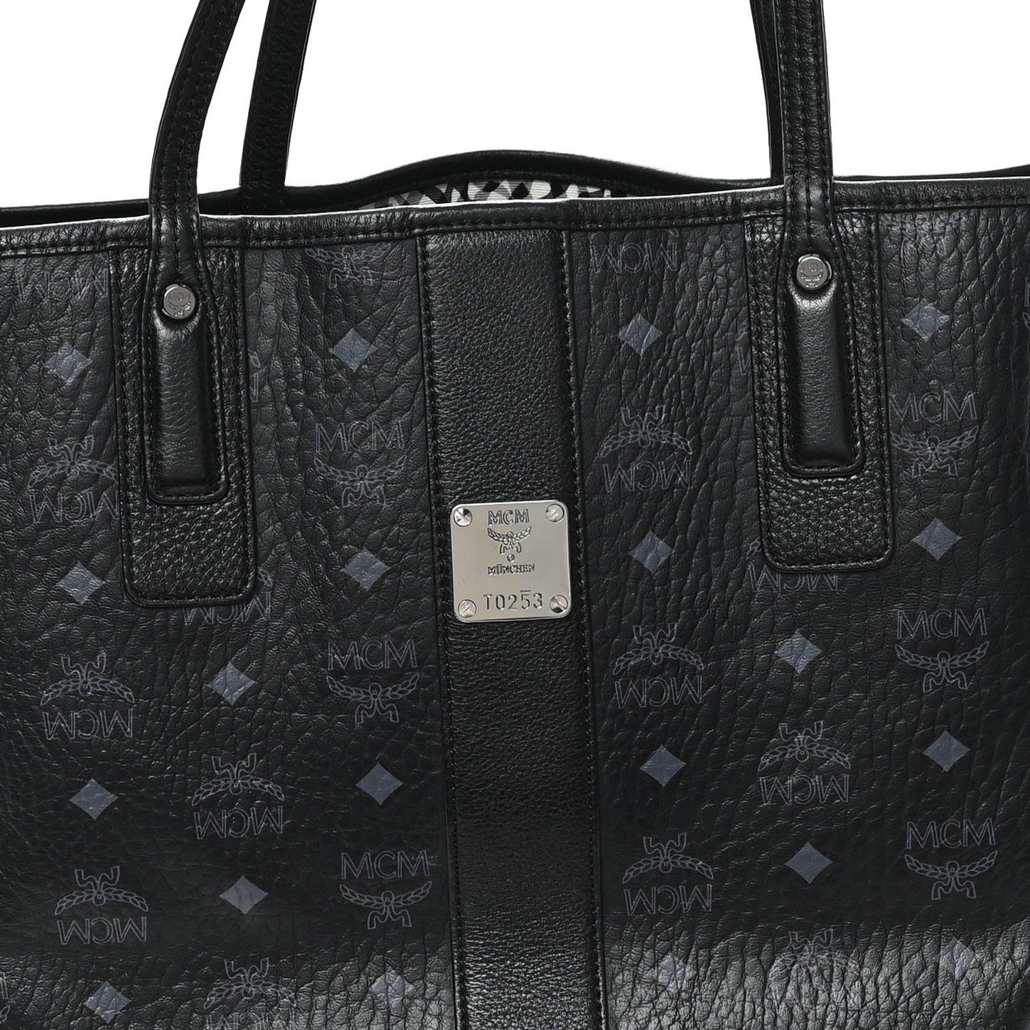 Grained Calfskin Visetos Medium Liz Reversible Shopper Tote Black