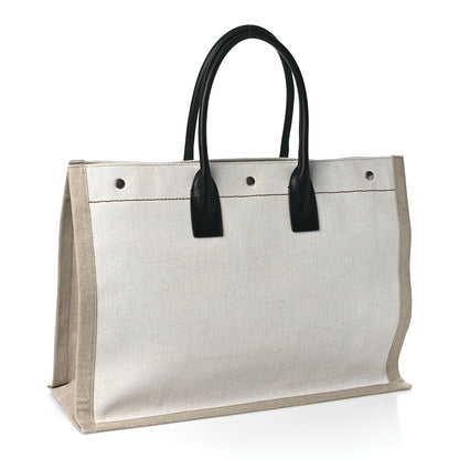 Saint Laurent Linen Calfskin Rive Gauche Tote Optic White 3 of 8