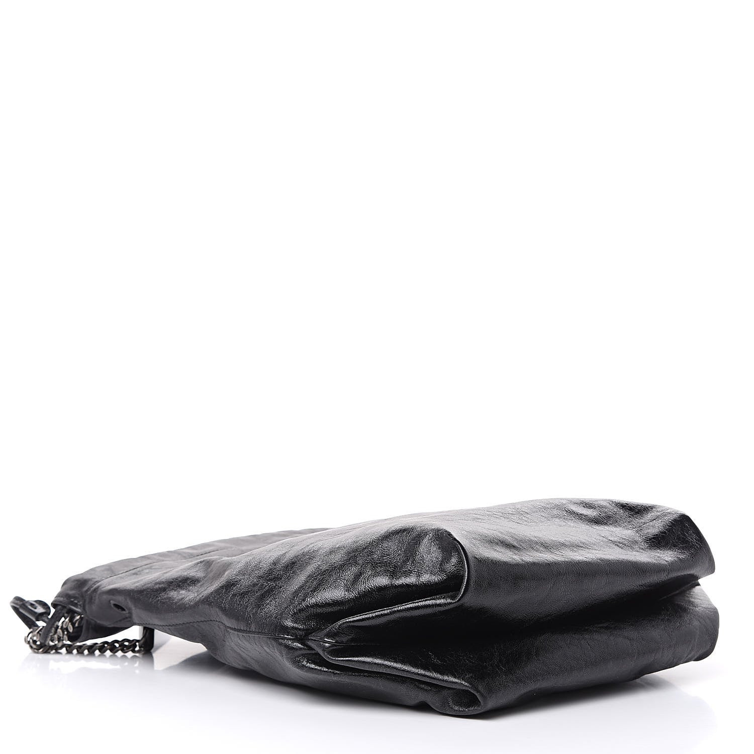 Saint Laurent Cracked Shiny Calfskin Teddy Drawstring Bag Black 4 of 9