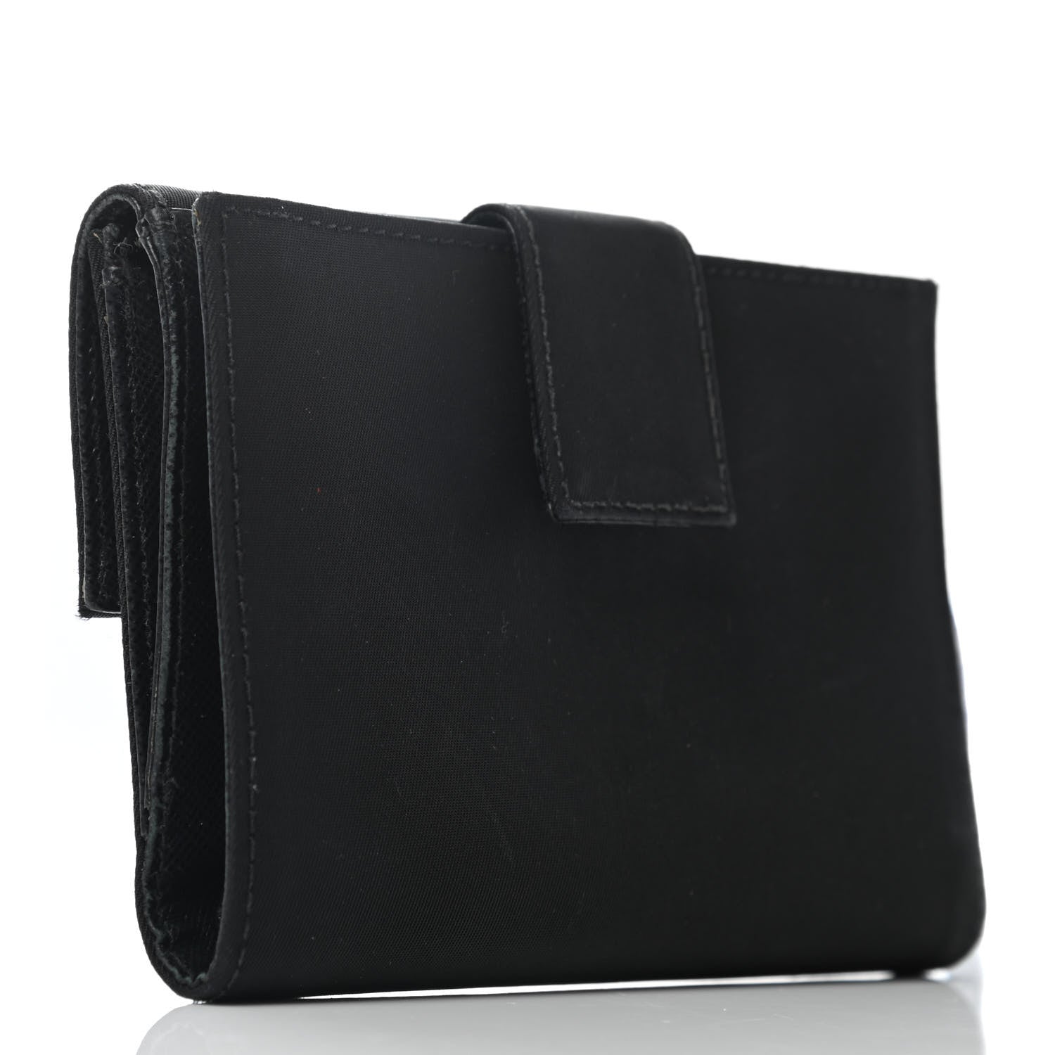Prada Tessuto Nylon Saffiano Tri-Fold Compact Wallet Black 2 of 6