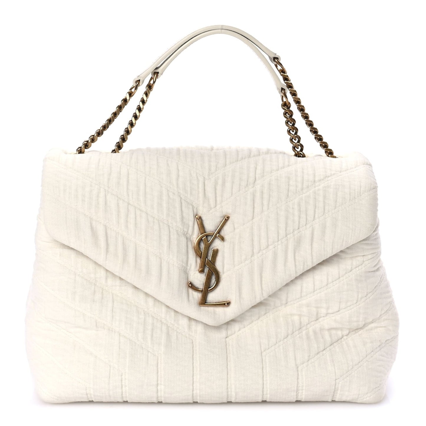 Cotton Gauze Y Quilted Monogram Small Loulou Chain Satchel Vanilla Ice