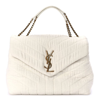 Saint Laurent Cotton Gauze Y Quilted Monogram Small Loulou Chain Satchel Vanilla Ice 2 of 9