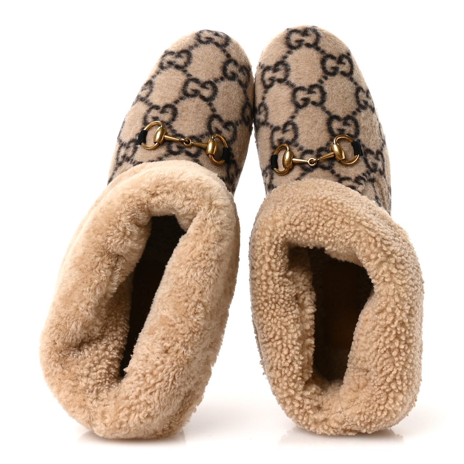 Gucci Covered Wool GG Monogram Mens Fria Horsebit Ankle Boots 9 Beige Ebony Butterscotch 2 of 7