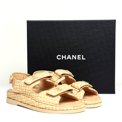 Chanel Braided Fabric Velcro Dad Sandals 39.5 Beige 11 of 11