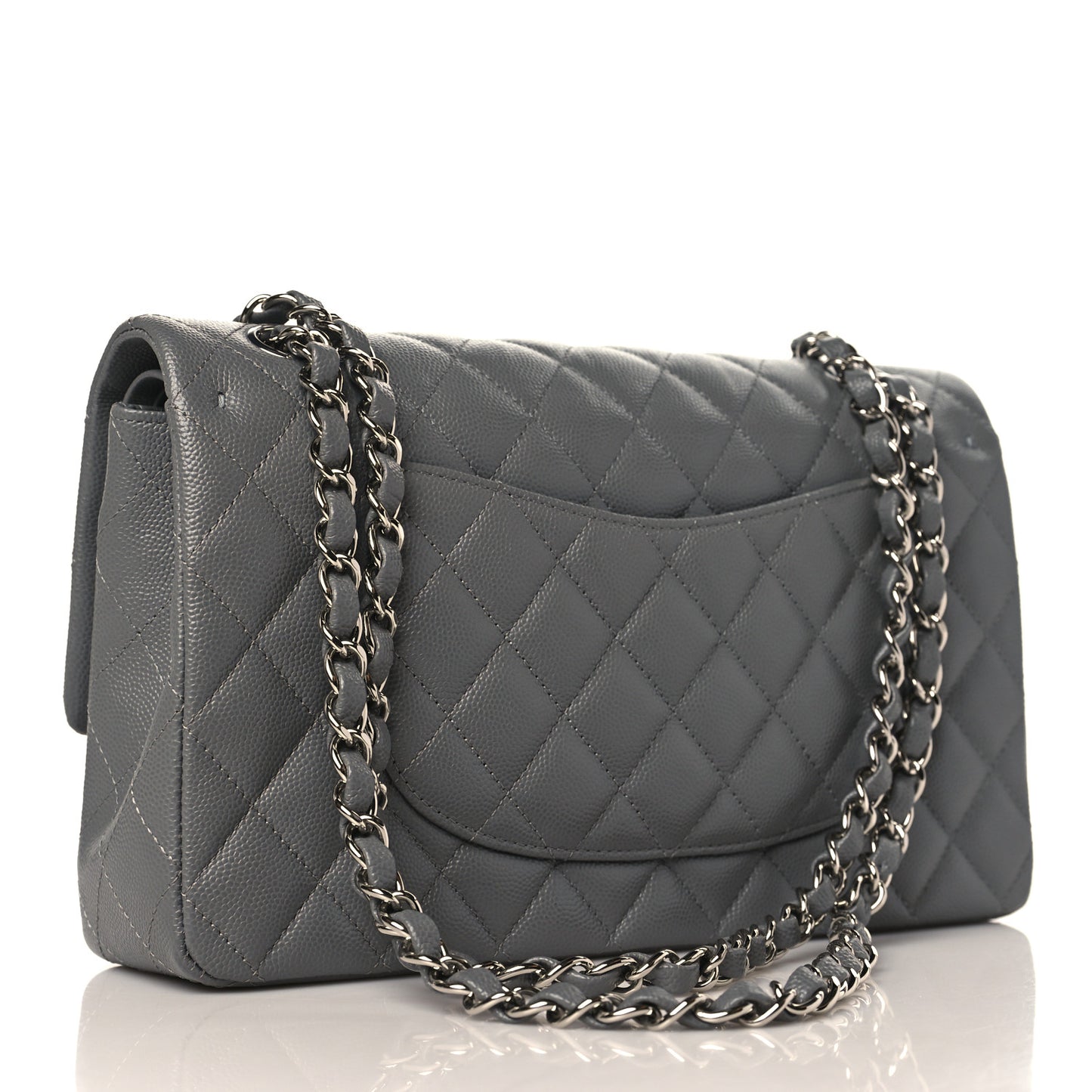 Caviar Quilted Medium Double Flap Dark Grey