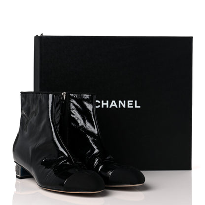 Chanel Patent Goatskin Grosgain Cap Toe Short Ankle Boots 40.5 Black 9 of 9