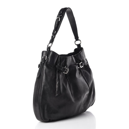 Prada Soft Calf Pleated Hobo Black 3 of 11