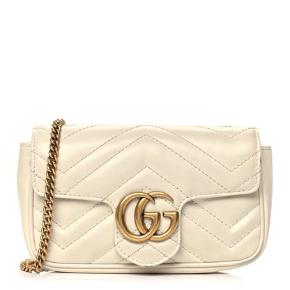 Gucci Calfskin Matelasse Super Mini GG Marmont Shoulder Bag White 1 of 11