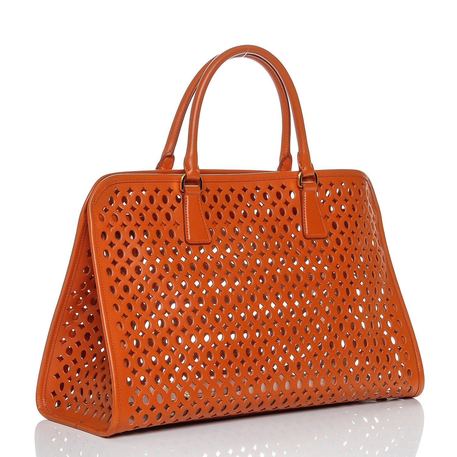 Prada Saffiano Perforated Tote Papaya 3 of 7