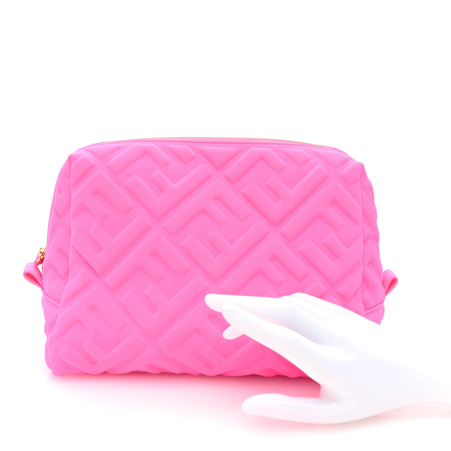 Fendi Lycra FF 1974 Embossed Medium Trapezoid Beauty Pouch Rosa Shocking 2 of 7