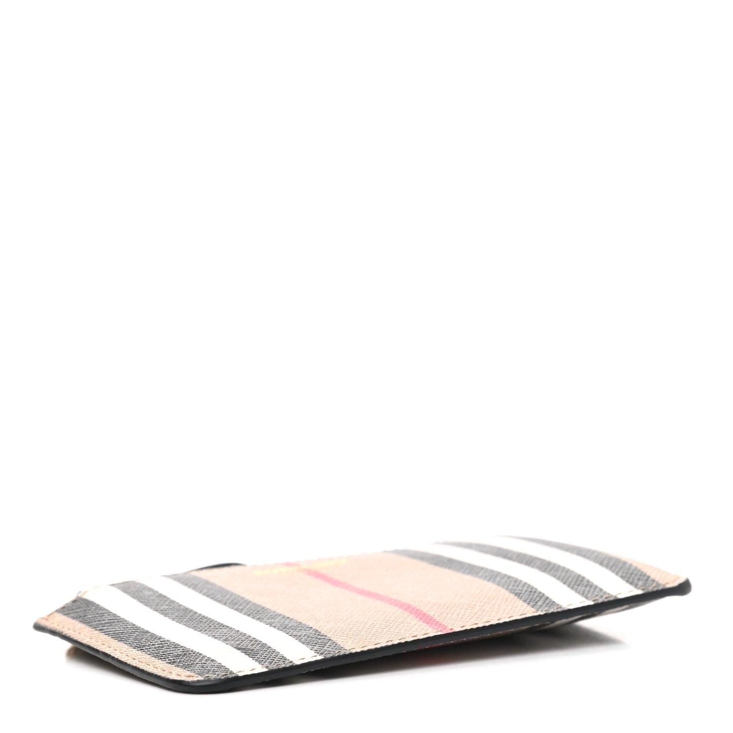 E-Canvas Calfskin Icon Stripe Zip Coin Case Archive Beige