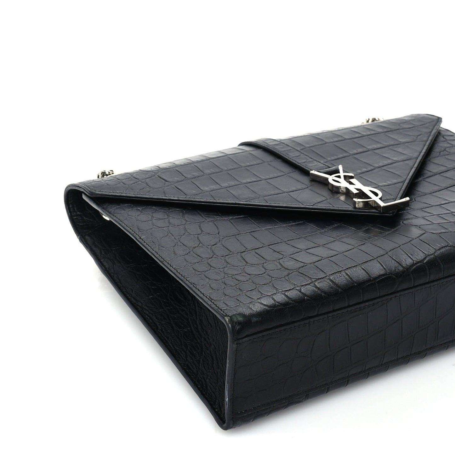Calfskin Crocodile Embossed Monogram Large Satchel  Black