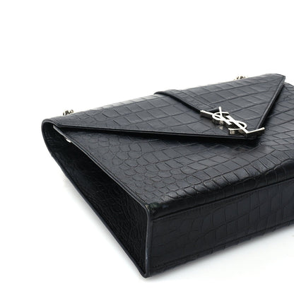 Saint Laurent Calfskin Crocodile Embossed Monogram Large Satchel  Black 7 of 8