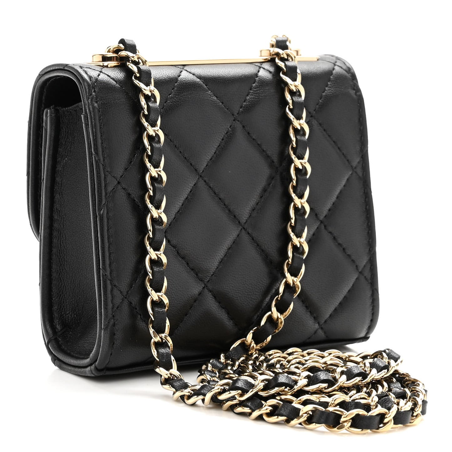 Lambskin Quilted Mini Trendy CC Chain Wallet Black