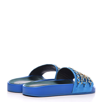Chanel Satin Chain Flat Sandals 36 Bright Blue 4 of 11