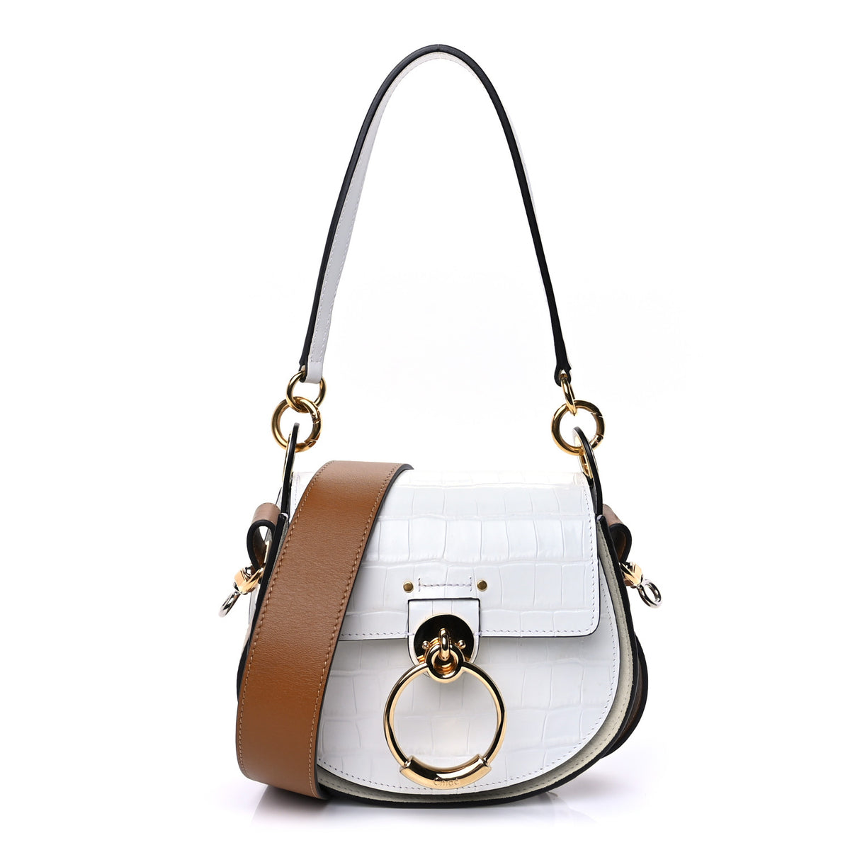Chloe Calfskin Crocodile Embossed Small Tess Bag Brilliant White 1 of 8