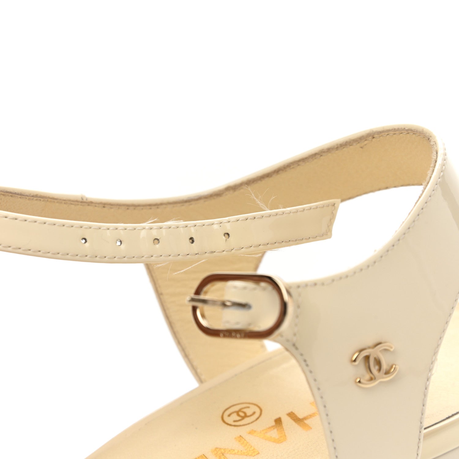 Chanel Patent Camellia Embossed Sandals 39.5 Ivory 8 of 12