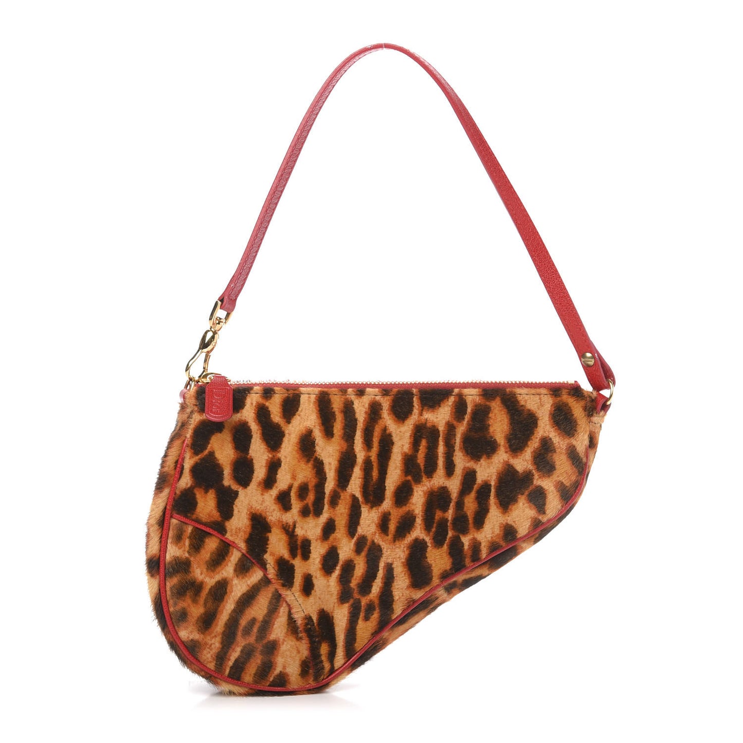 Pony Hair Leopard Mini Saddle Bag Red
