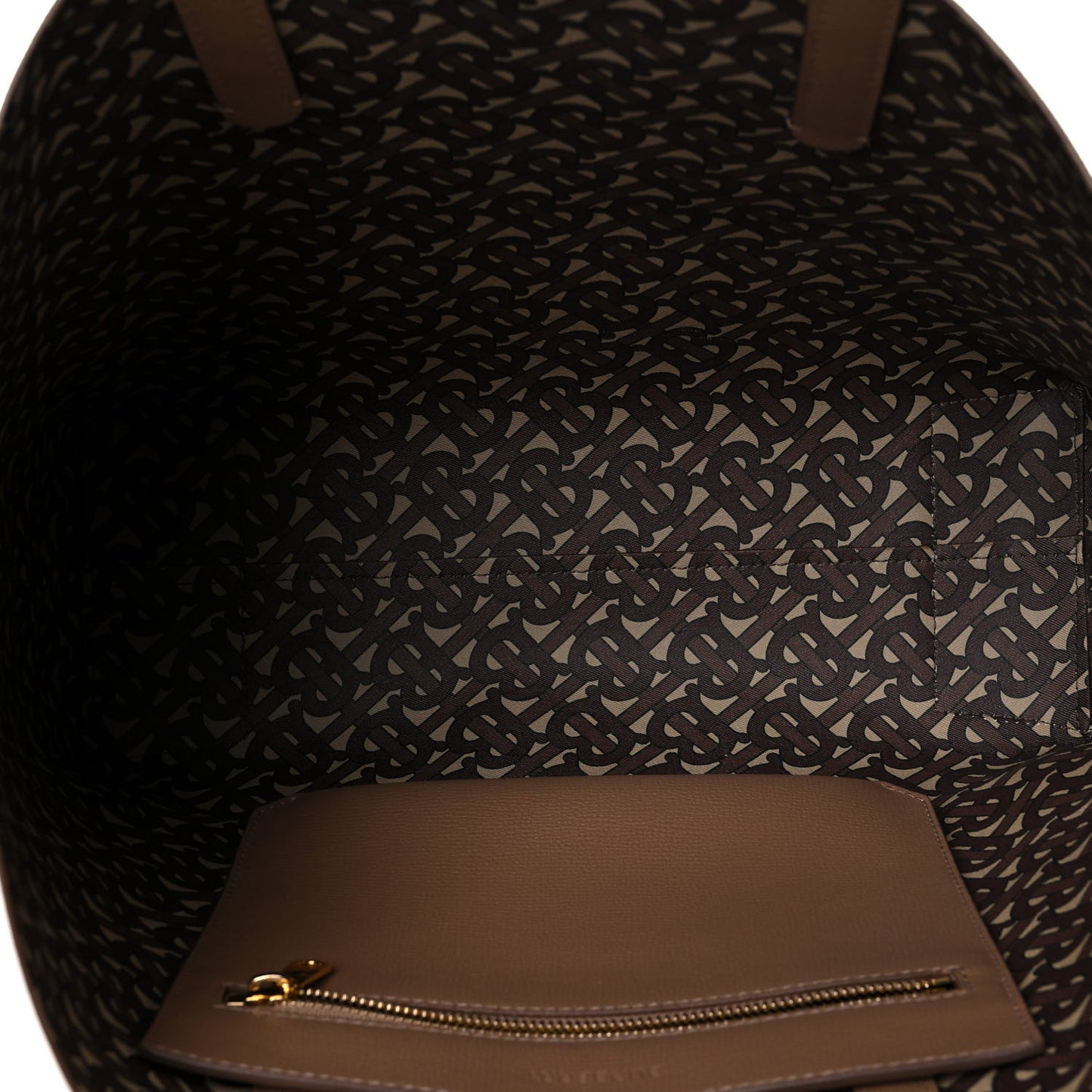 Calfskin TB Motif Embossed Medium Tote Camel