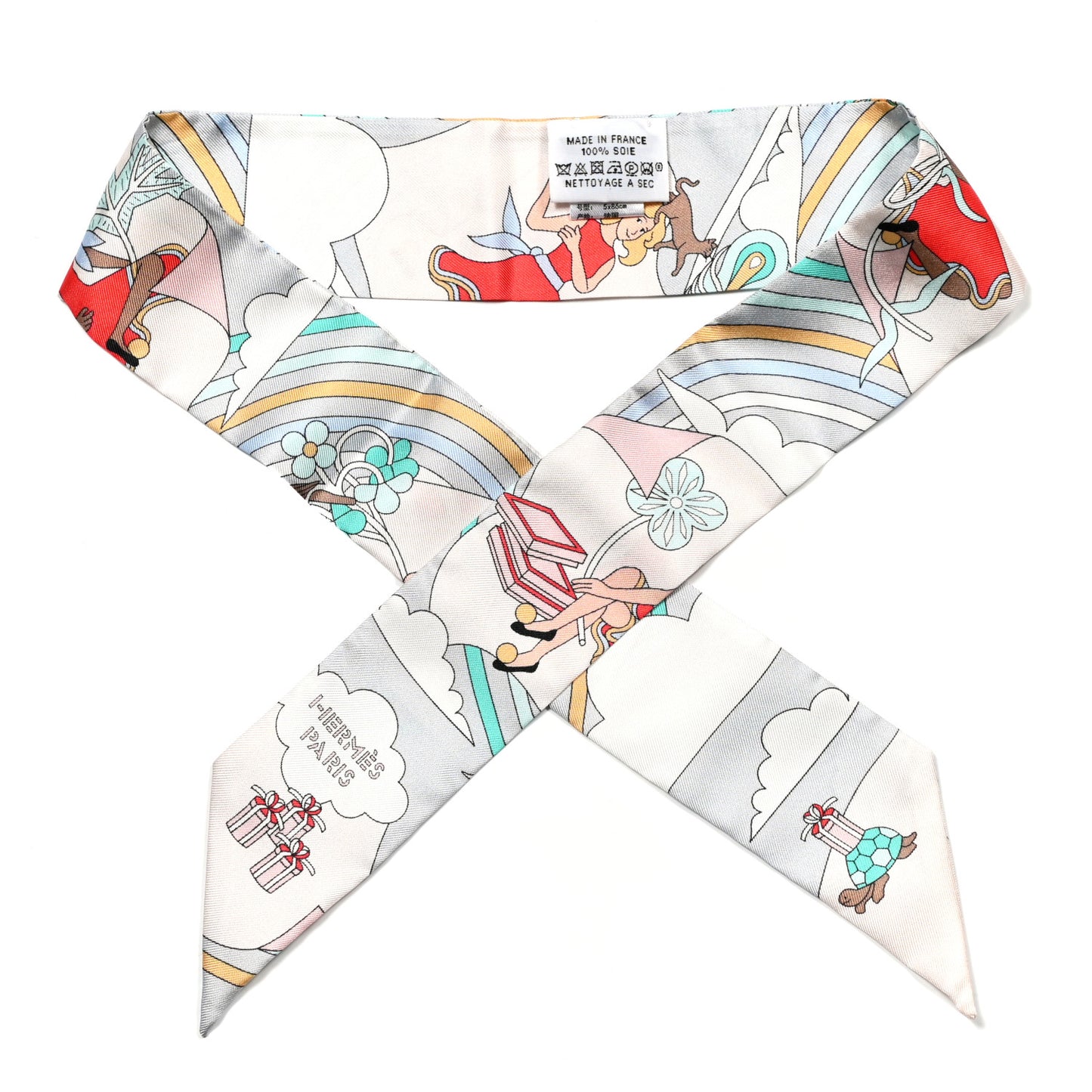 Silk Carres Volants Twilly Grenadine Gris Perle Rose Pale