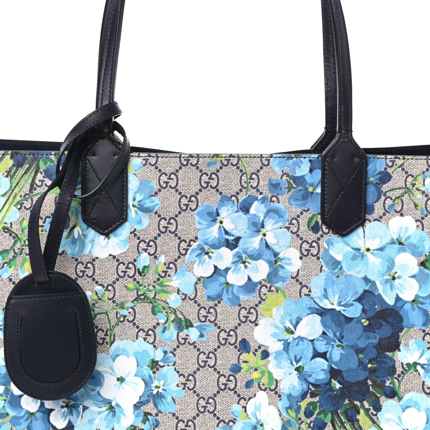 GG Supreme Monogram Blooms Medium Reversible Tote Beige Blue Navy