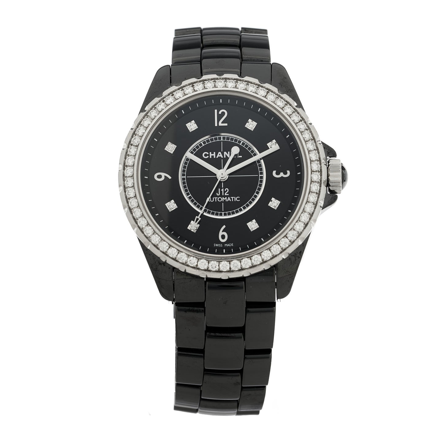 Stainless Steel Ceramic Diamond Bezel 38mm J12 Automatic Watch Black