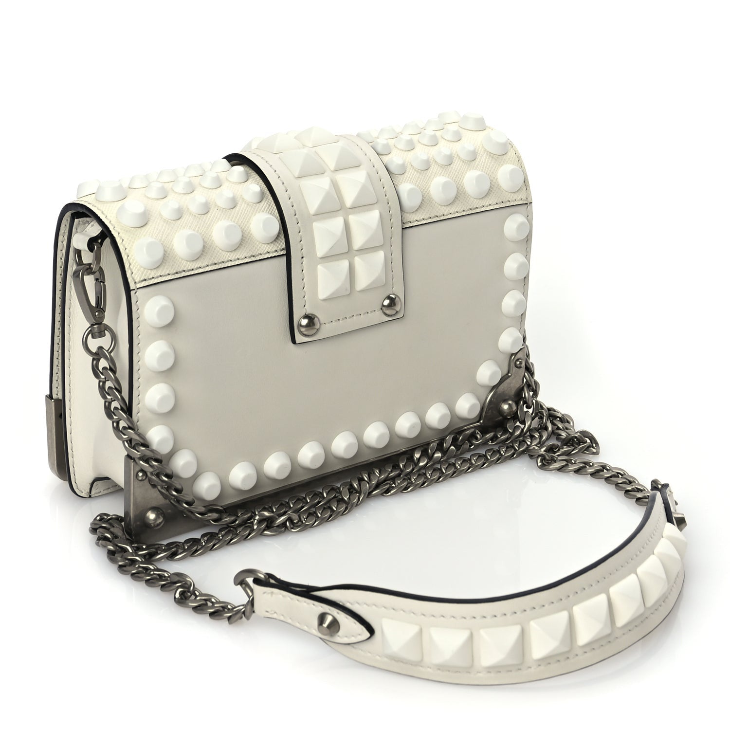 Prada City Calfskin Saffiano Studded Cahier Bag White 2 of 8
