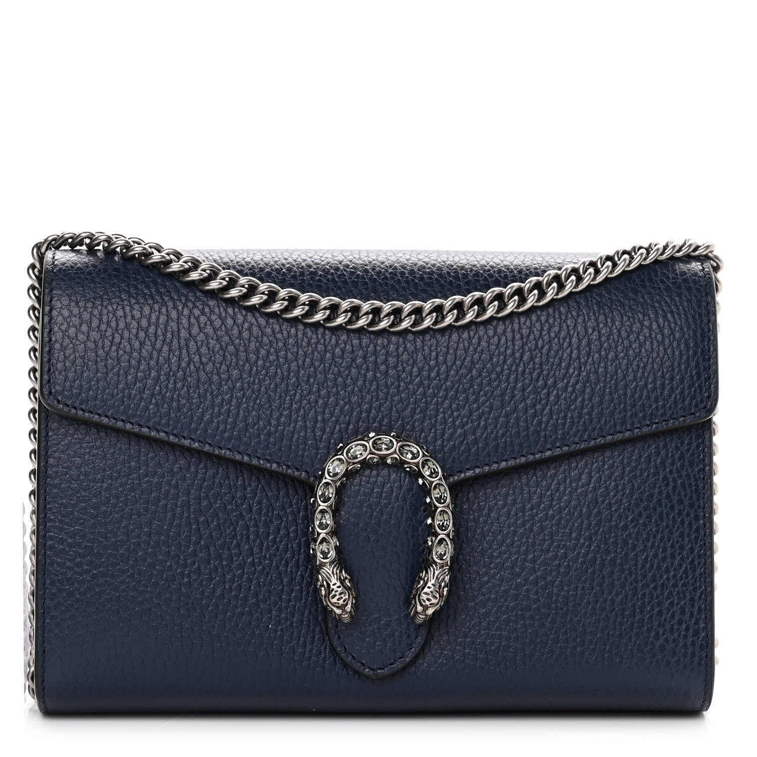Gucci Dollar Calfskin Crystal Mini Dionysus Chain Wallet Blue Agata Black Diamond 1 of 11