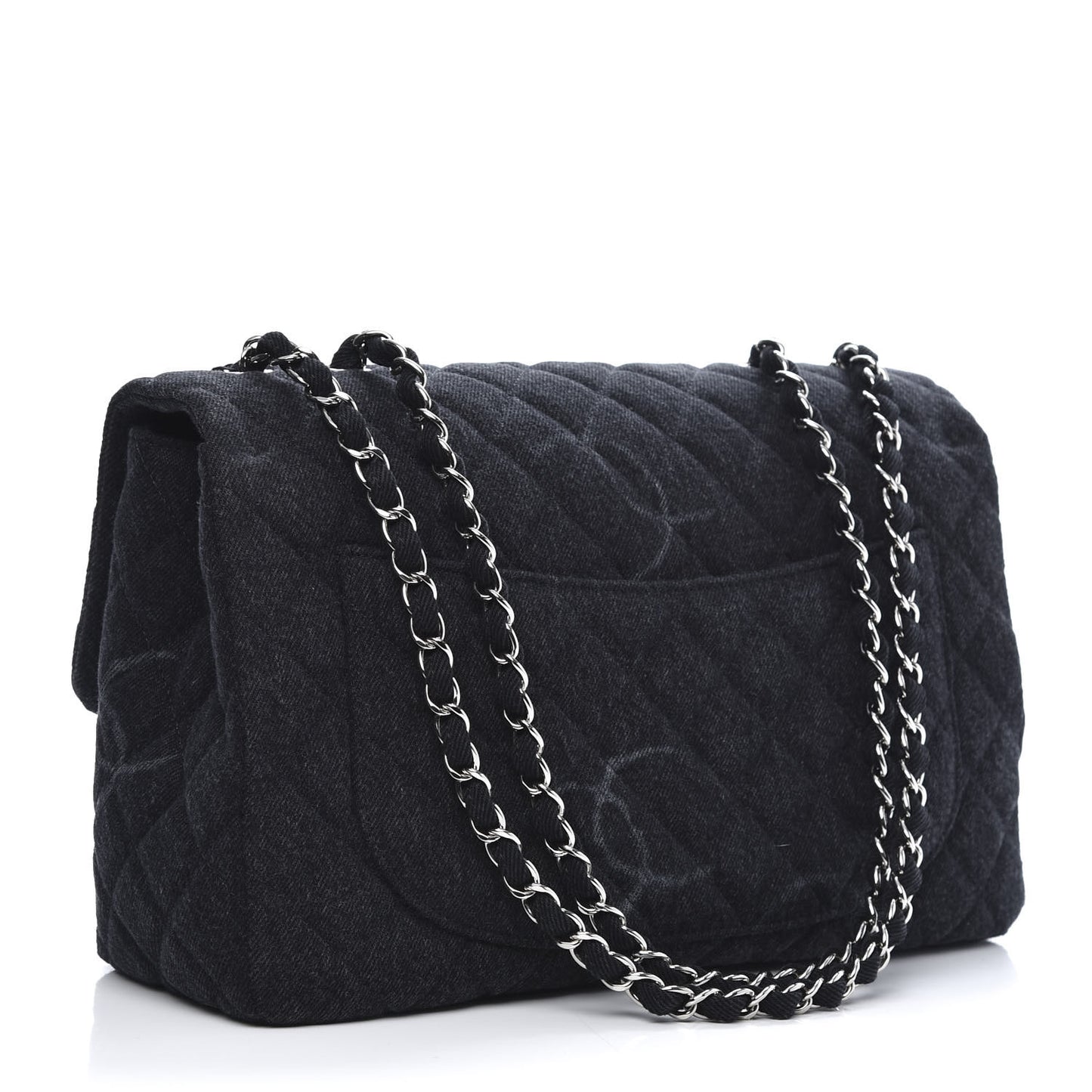 Denim Quilted CC Print Jumbo Single Flap Black