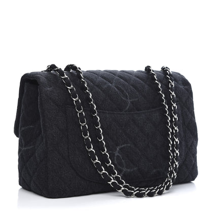 Chanel Denim Quilted CC Print Jumbo Single Flap Black 3 of 11