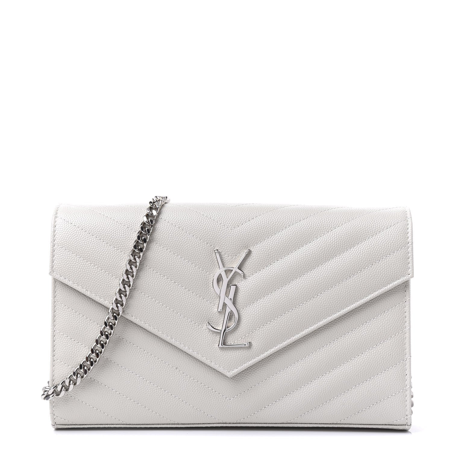 Saint Laurent Grain De Poudre Matelasse Chevron Monogram Chain Wallet Optical White 1 of 9