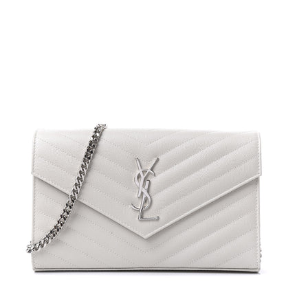 Saint Laurent Grain De Poudre Matelasse Chevron Monogram Chain Wallet Optical White 1 of 9