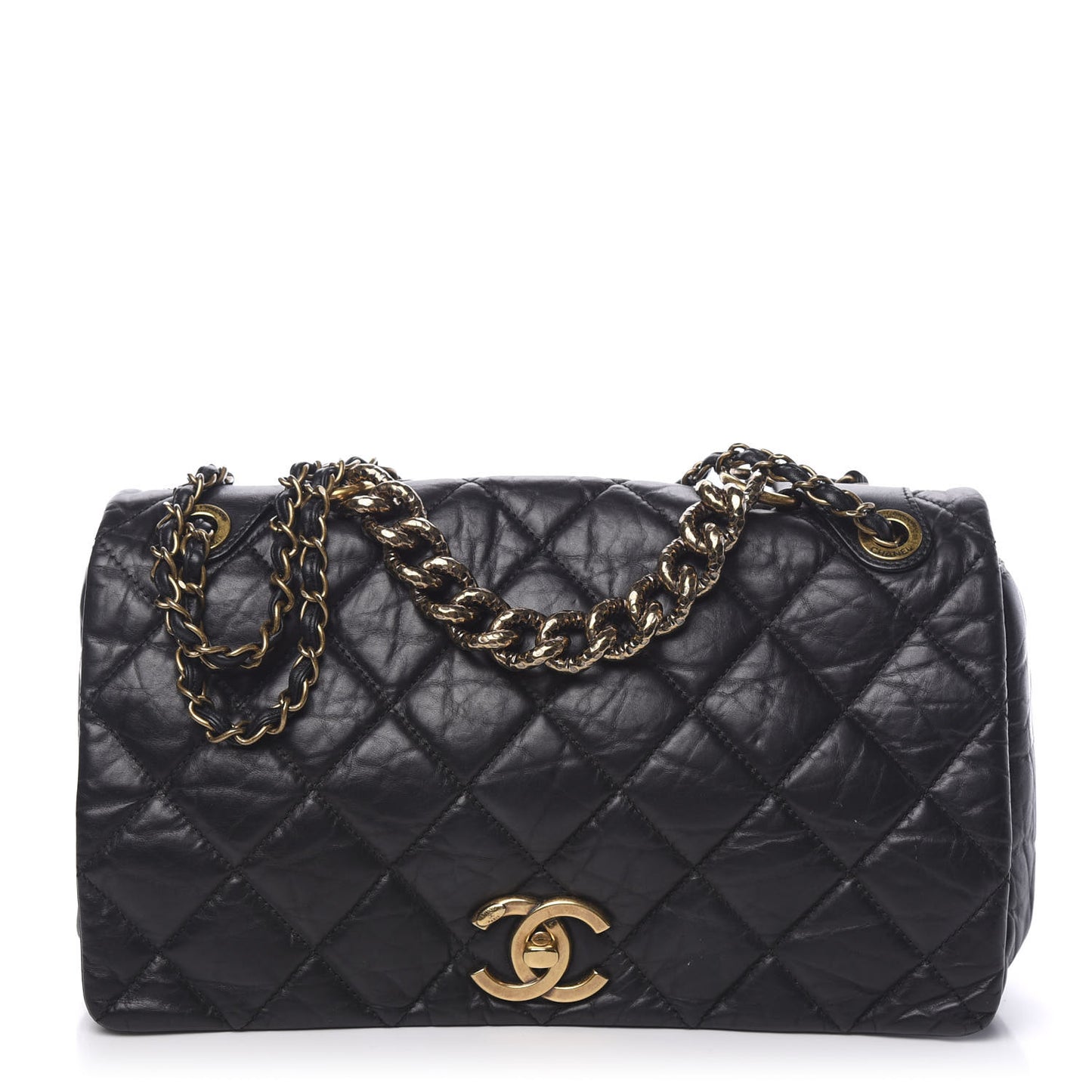 Aged Calfskin Quilted Medium Pondichery Flap Black