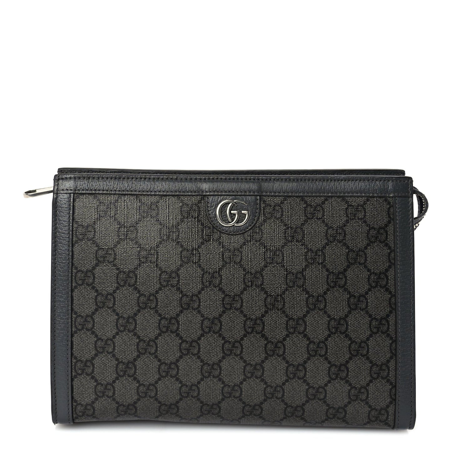 GG Supreme Monogram Textured Dollar Calfskin Ophidia Wristlet Pouch  Grey Black Graphite Grey