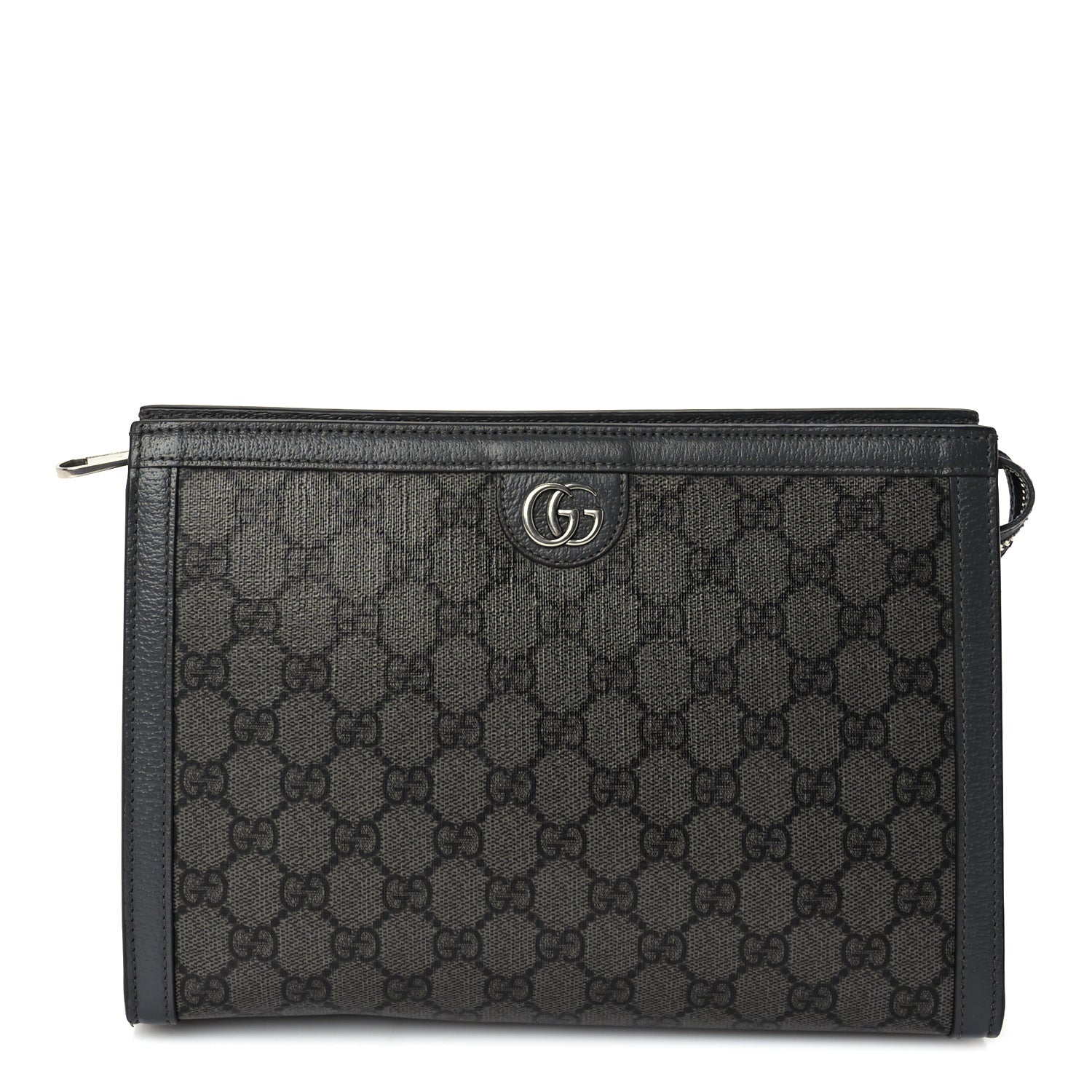 Gucci GG Supreme Monogram Textured Dollar Calfskin Ophidia Wristlet Pouch  Grey Black Graphite Grey 1 of 7