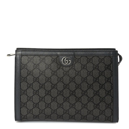 Gucci GG Supreme Monogram Textured Dollar Calfskin Ophidia Wristlet Pouch  Grey Black Graphite Grey 1 of 7
