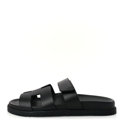 Hermes Calfskin Womens Chypre Sandals 38.5 Black 1 of 9