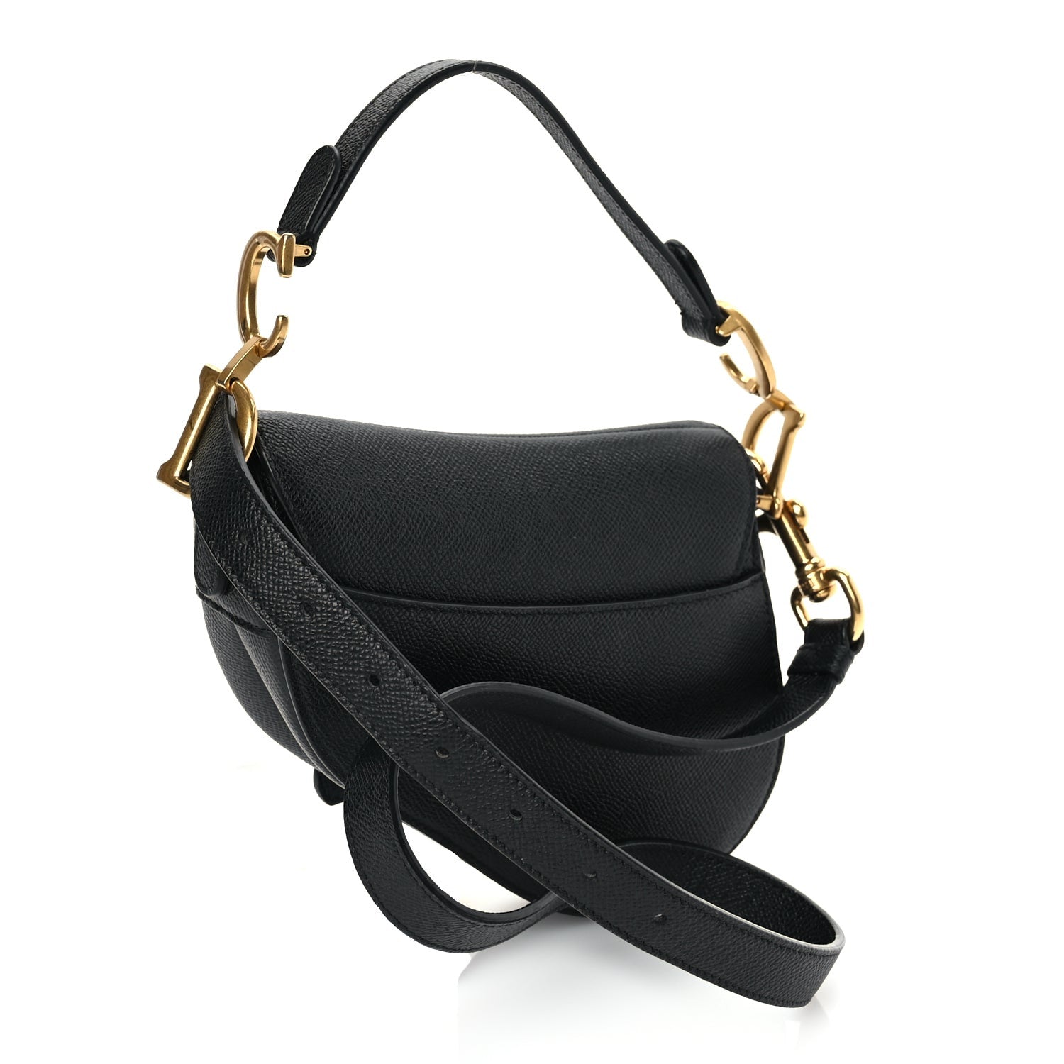 Christian Dior Grained Calfskin Mini Saddle Bag With Strap Black 2 of 8
