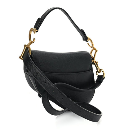 Christian Dior Grained Calfskin Mini Saddle Bag With Strap Black 2 of 8