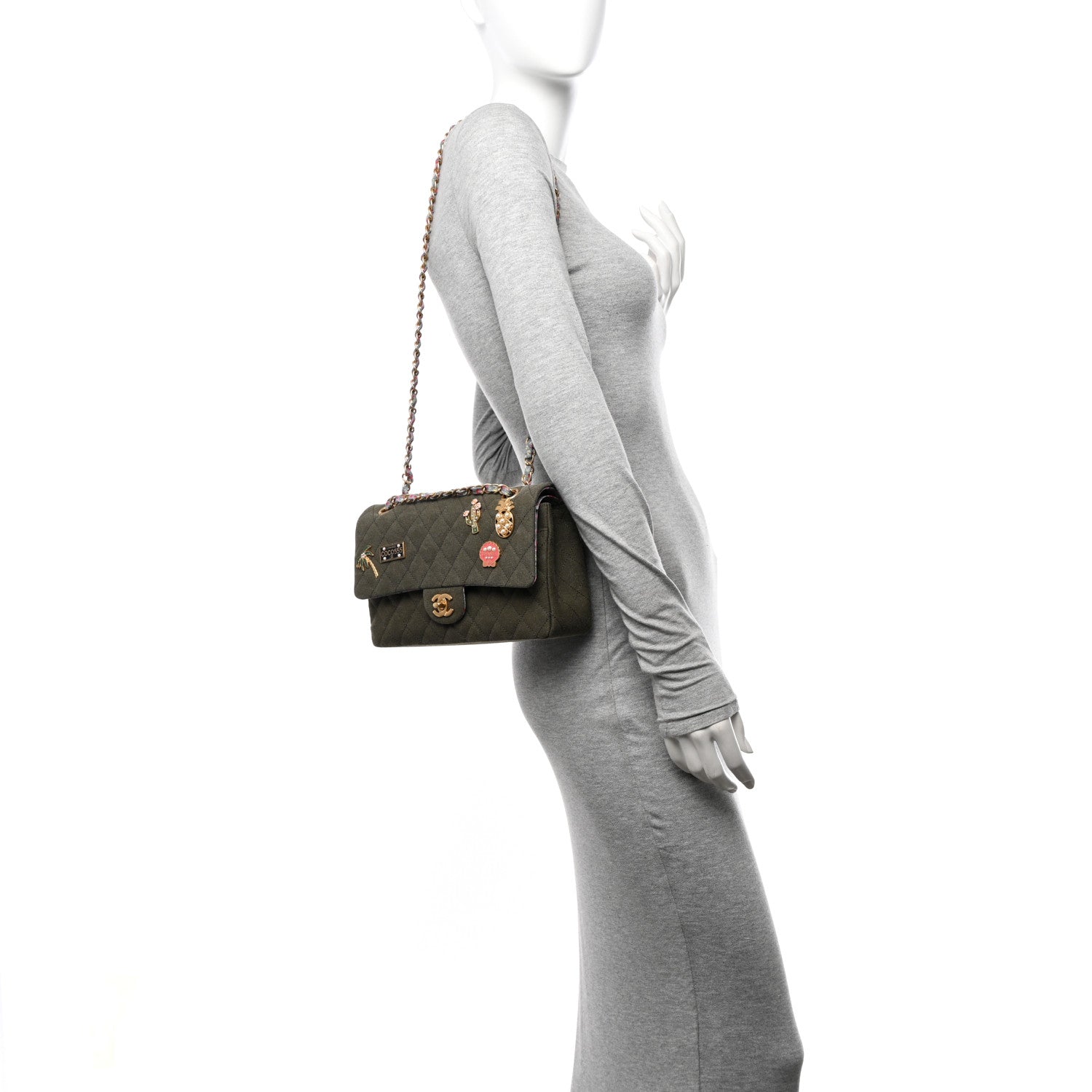 Chanel Toile Quilted Medium Cuba Double Flap Khaki 2 of 10