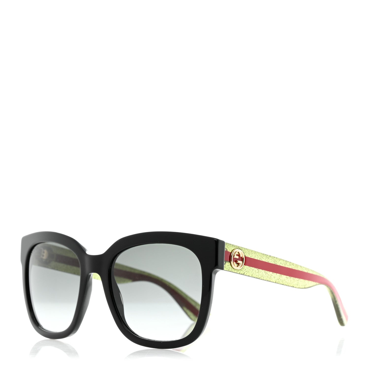 Gucci Acetate Square Frame Web Glitter Sunglasses GG0034S Black Green 1 of 8