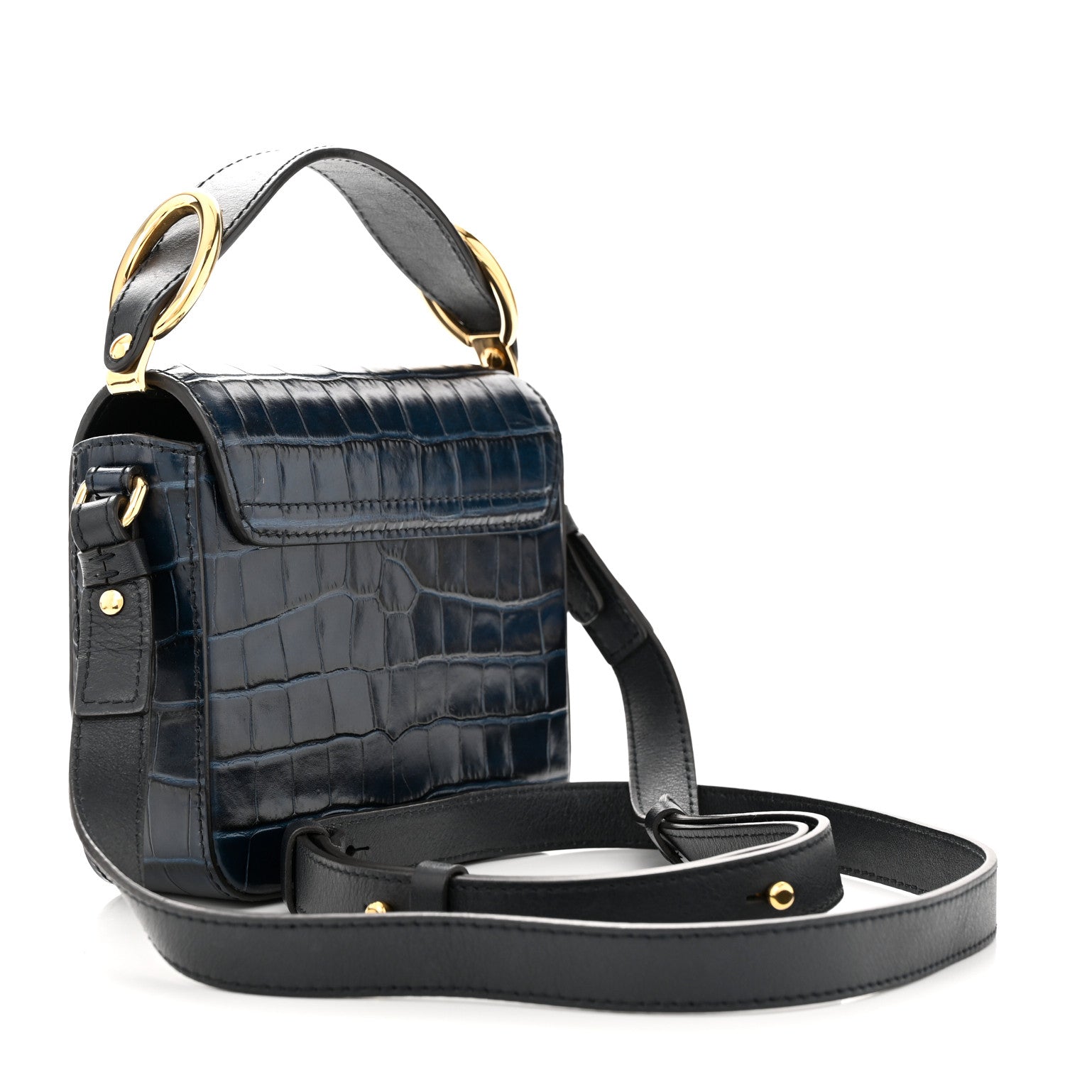 Chloe Calfskin Crocodile Embossed Mini C Double Carry Full Blue 3 of 10