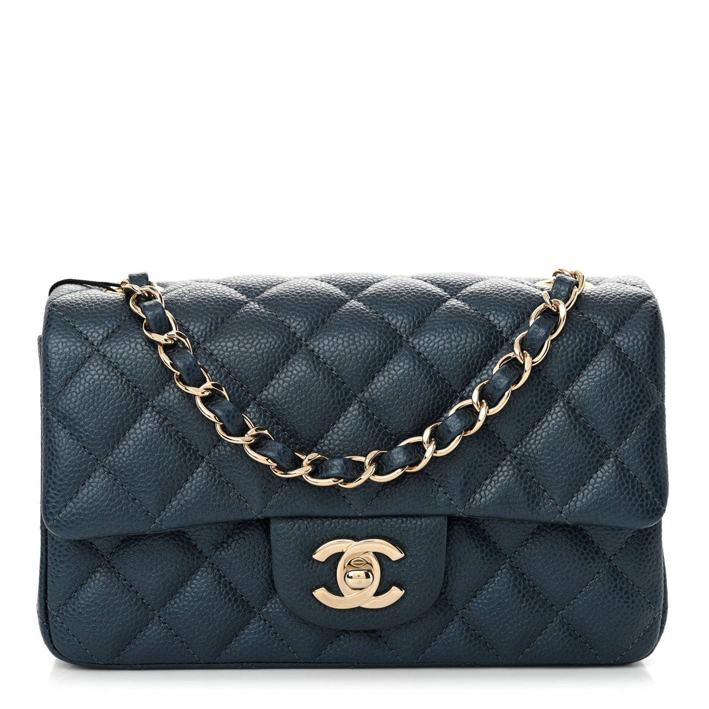 Iridescent Caviar Quilted Mini Rectangular Flap Dark Blue