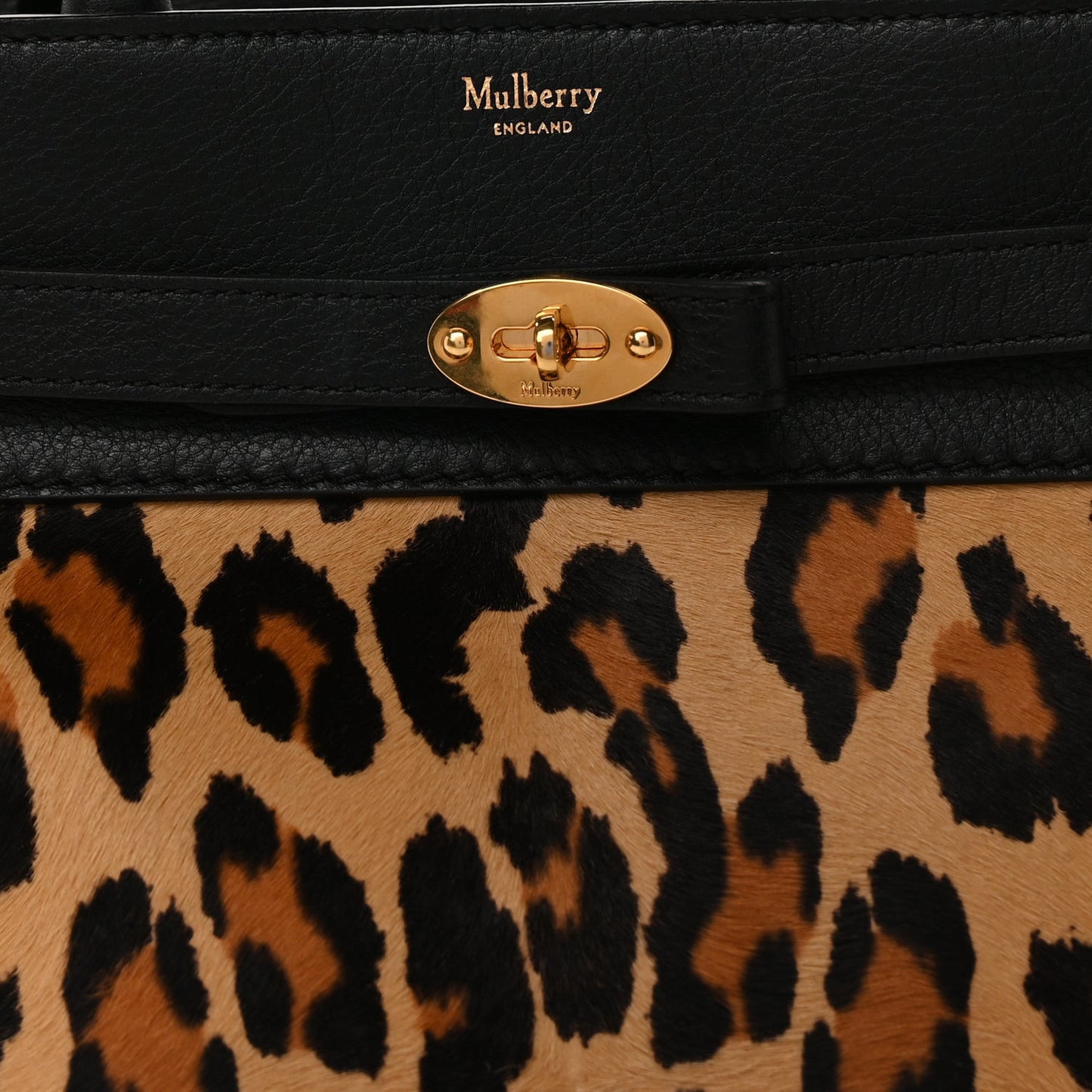 Calf Hair Calfskin Leopard Print Small Belted Bayswater Tote Black