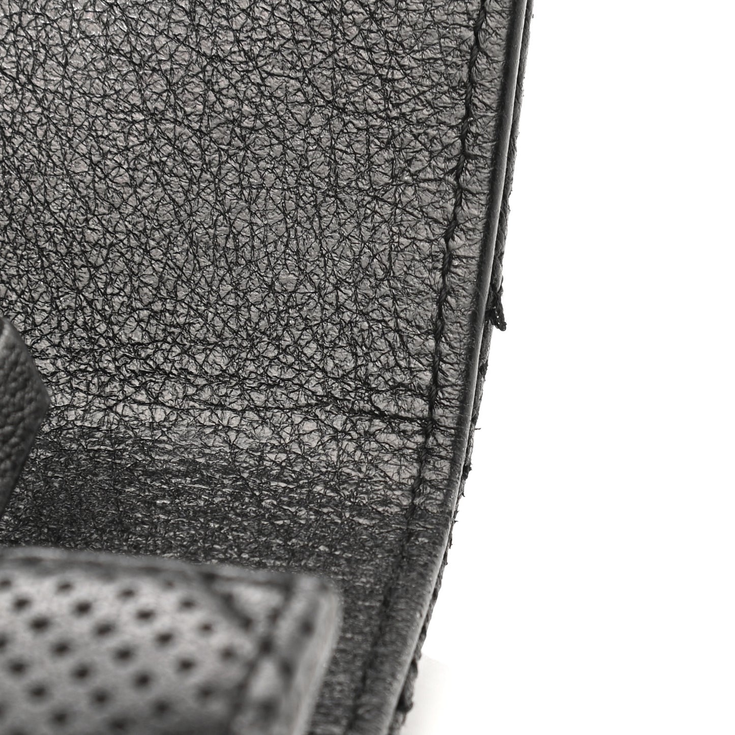 Perforated Lambskin Quilted Large Gusset Flap Wallet Black