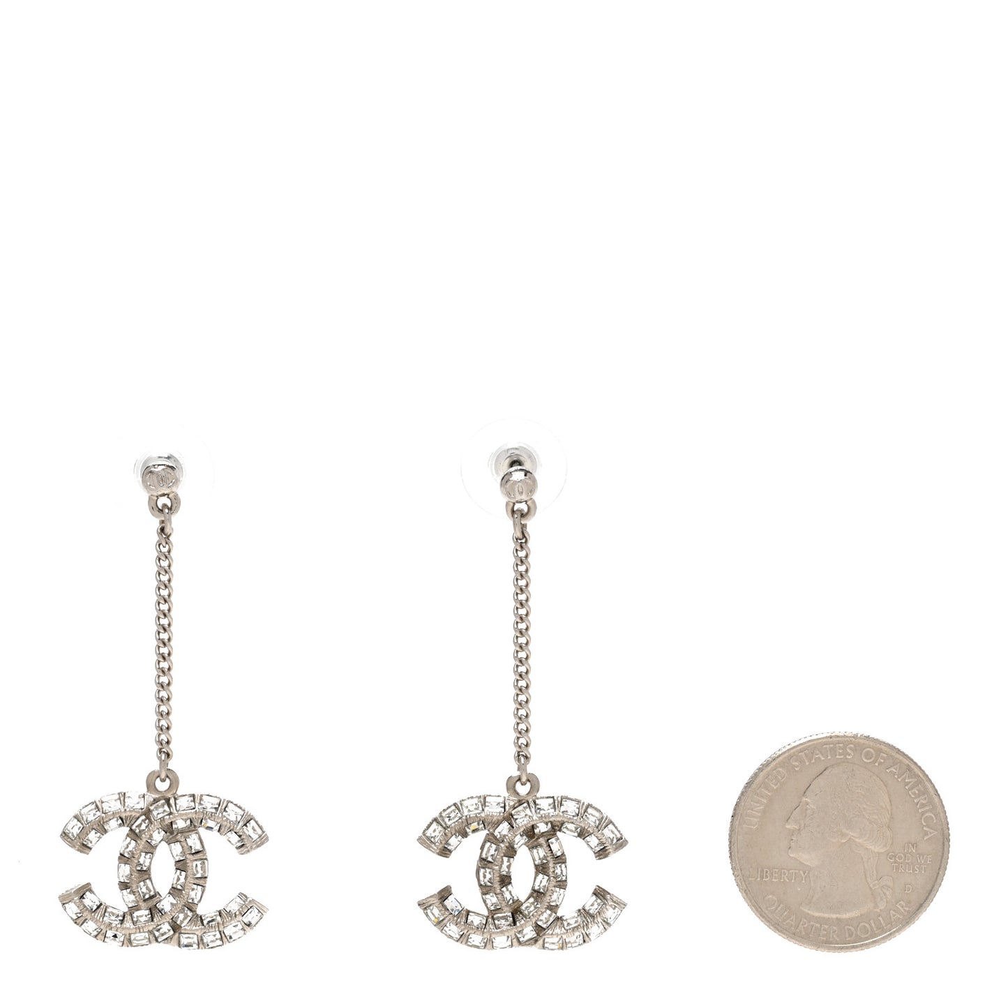 Baguette Crystal CC Drop Earrings Silver