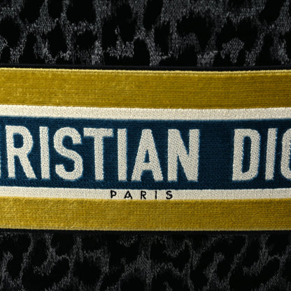 Christian Dior Velvet Mizza Embroidered Medium Leopard Book Tote Black Yellow Blue 6 of 8
