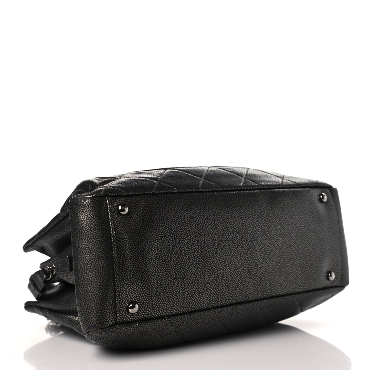 Metallic Caviar Quilted CC Tote Dark Silver